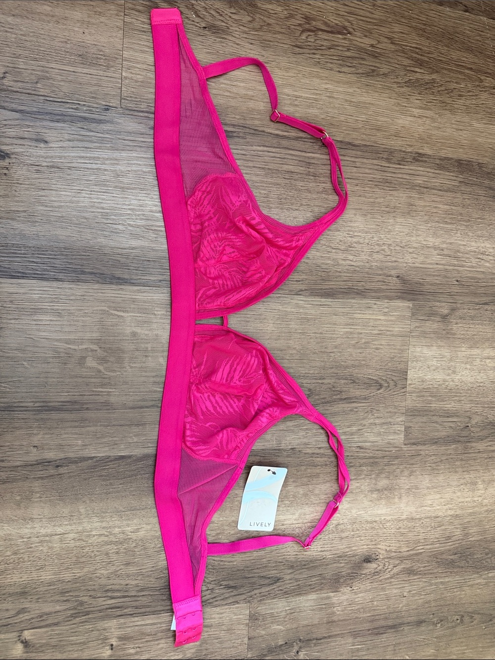 Lively The Palm Lace Busty Bralette Pink Peacock Size L Stretch Mesh NWT